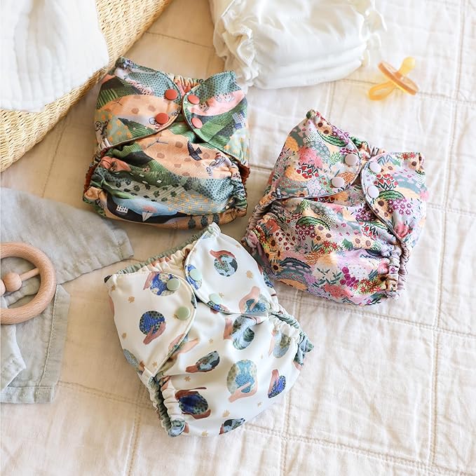 Esembly Cloth Diaper Cover - Reusable Swim Diaper, Waterproof, Breathable - Adjustable Outer Layer Over Absorbent Inner for Blowout Protection - Botanic Garden, Size 2 (18-35lbs)