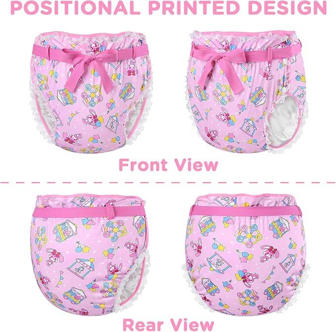 Littleforbig Adult Ribbon Omutsu Diaper Wrap Cover Washable Adjustable Reusable Waterproof - Usagi Pastel Circus Pattern