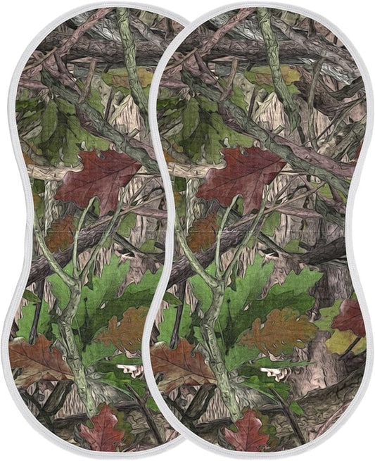 Muslin Burp Cloths for Baby Boys and Girls - 2-Pack Ultra Absorbent Forest Camo Muslin Washcloths, Newborn Towel, Milk Spit Up Rags, Burp Cloth Bibs for Unisex, 22 x 11 Inch