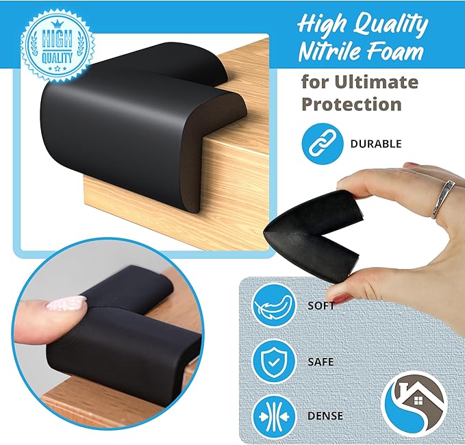 8-Pack Baby Proofing Corner Guards, Soft Rubber Corner Protectors for Furniture, 3M Adhesive Pre-Taped Corner Bumper Guards, Child Proof Safety for Fireplace, Table, Cabinet & Stairs, Black