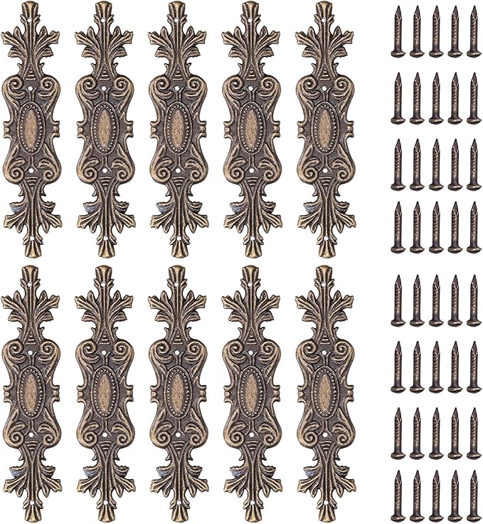 10PCS Retro Carved Furniture Corner Protectors, Furniture Decorative Edge Cover Antique Metal Carved Corner Protector Decorative Metal Trim with Screws for Wooden Box Jewelry Gift Case Cabinet