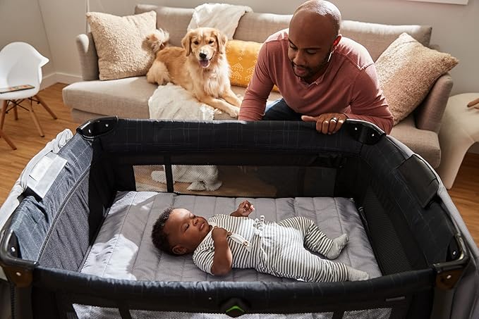 Safety 1st Play-and-Stay Play Yard, Easy fold, Full-Size Play Yard with Removable Full Bassinet, Dunes Edge