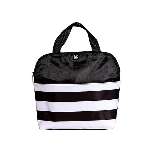 J.L. Childress MaxiCOOL Breast Milk Cooler Travel Bag- Insulated Baby Bottle Storage Bag, Portable Organizer Pack for Moms, Includes Ice Pack for Food & Breast Milk, Fits 4 Bottles- Black/White Stripe