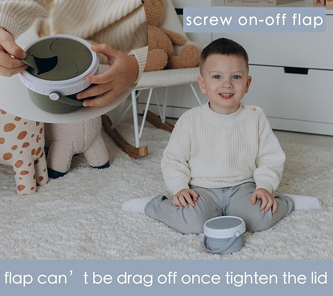 No Spill Silicone Toddler Snack Containers, Detachable Silicone Flap for Filling&Cleaning, Crumb-Free Hard Plastic Screw Travel Lid, Ultra-Soft for Baby Kids Hand In-Out, Snack Cup Holder 12 oz