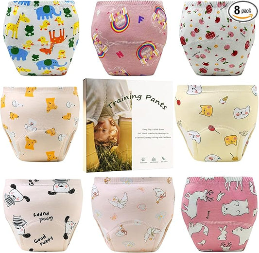 Upairy Training Pants for Boys Girls,Toddler Potty Training Underwear,Leakproof Reusable Kid Confident Panties,Children's Potty Underwear 100% Cotton for 2T-6T(8PCS,L)