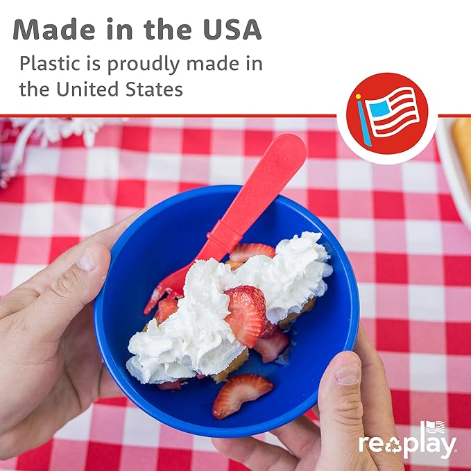 Re-Play Toddler Forks and Spoons Set - 4x4 Utensils Set for Kids - Dishwasher and Microwave Safe - Made in USA - Set of 8-5.8" x 1.2" x 0.2" - Spring