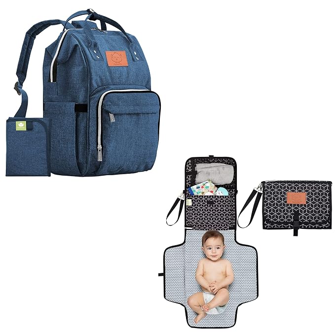 KeaBabies Diaper Bag Backpack and Portable Diaper Changing Pad - Waterproof Multi Function Baby Travel Bags - Waterproof Foldable Baby Changing Mat - Diaper Changing Station - Travel Diaper Change Pad
