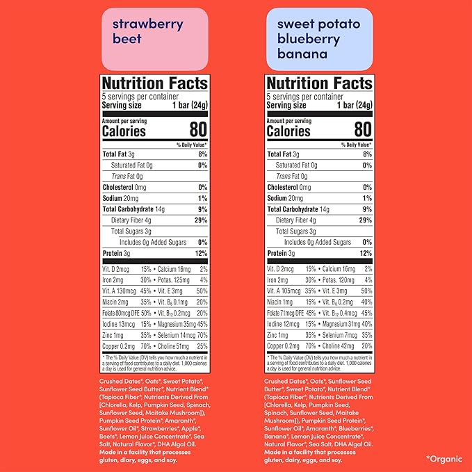 Cerebelly Organic Toddler Smart Bars Variety Pack 40-Count, 16 Brain-Supporting Nutrients, No Added Sugar, Gluten Free, Nut Free, Kids Snacks