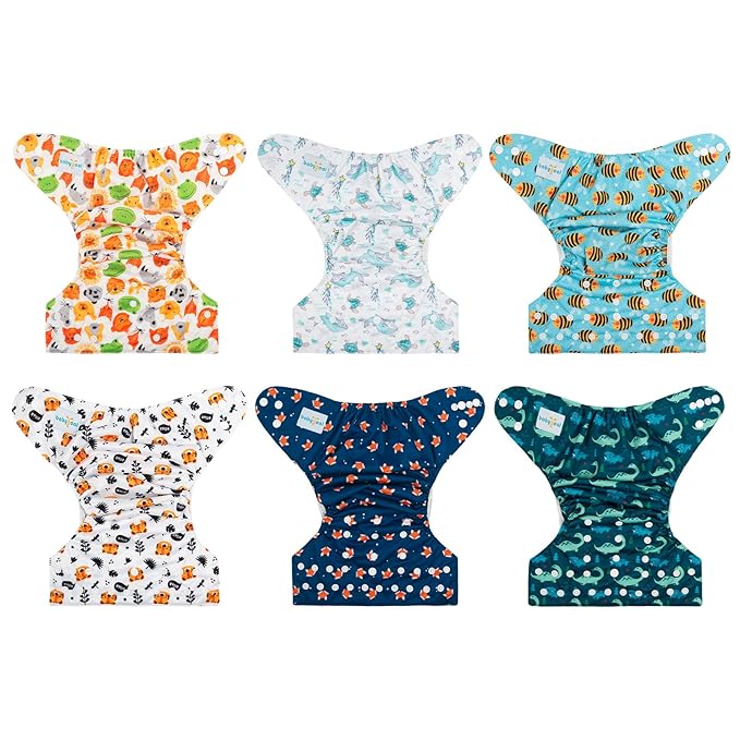 babygoal Cloth Diaper Covers 6 Pack+Wet Bag for Fitted Diapers and Prefolds with Double Gussets, Adjustable and Reusable for Baby Boys