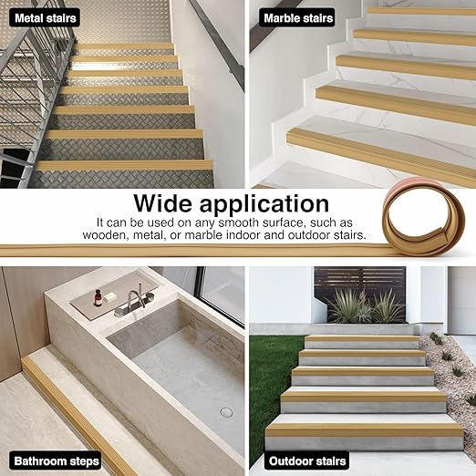 Non-Slip Step Edge Protector, Vinyl Stair Nosing-Self-Adhesive Anti-Slip Stair Nose Edging Trim, Stairway Nose Molding & Nosing Strip for High Traffic-Safety, Indoor-Outdoor Use(Light Brown 2"×2",20Ft