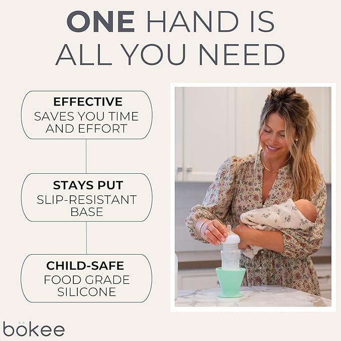 Bökee Baby Bottle Holder and Easy Hands Free Silicone Breast Pump Holder for One Handed Bottle Prep - Light Grey, 1-Pack