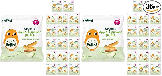 Little Bellies Organic Apple & Cinnamon Puffs Baby Snack (.42 oz Individual Packs), (Pack of 36)