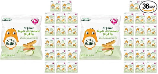 Little Bellies Organic Apple & Cinnamon Puffs Baby Snack (.42 oz Individual Packs), (Pack of 36)