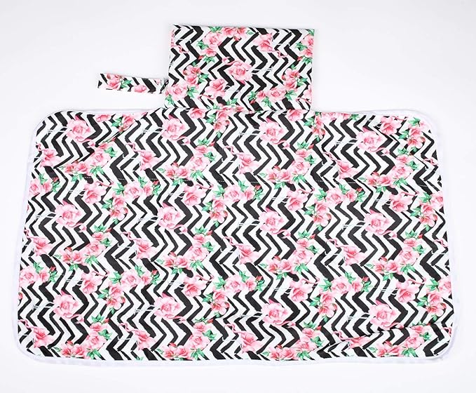 Baby Diaper Changing Mat Pad Foldable Waterproof 30inx18.5in (Flower Flamingo)