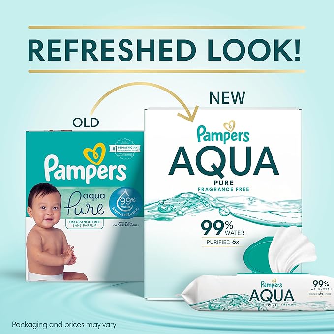 Pampers Pure Protection Disposable Baby Diapers Starter Kit (2 Month Supply), Sizes 1 (198 Count) & 2 (186 Count) with Aqua Pure Sensitive Wipes, 12X Pop-Top Packs (672 Count)