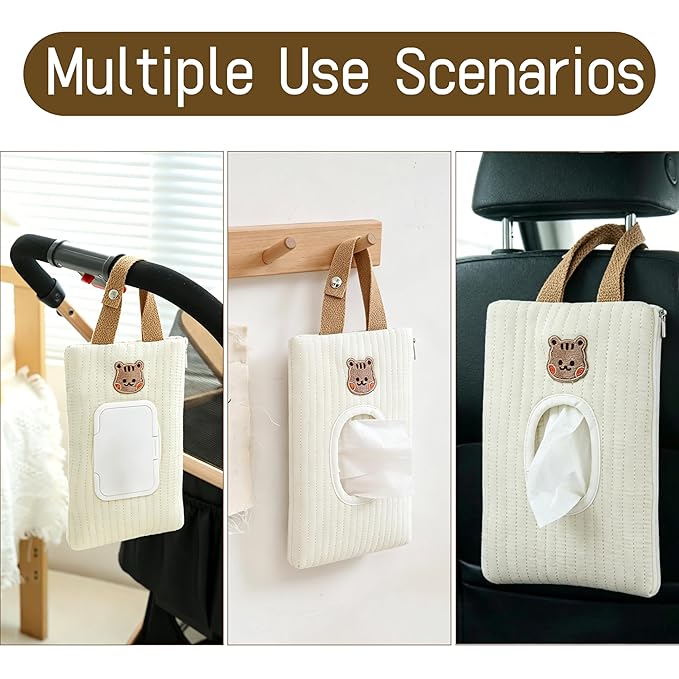 Quilted Baby Wipe Holder Floral Diaper Pouch Portable Quilted Wipes Bag for Car, Stroller