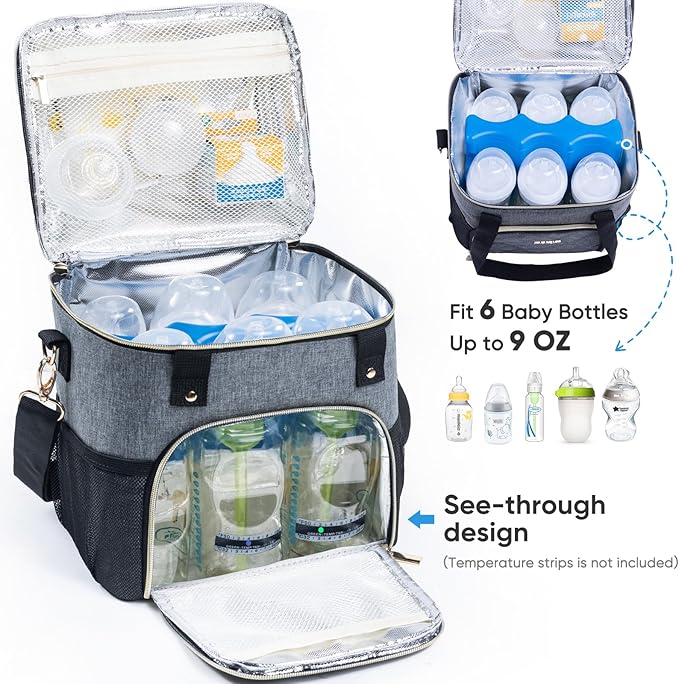 Mam Breastmilk Cooler Bag with Ice Pack for 4 Bottles - See-through Breast Pump Bag for Baby Bottles 4oz-9oz