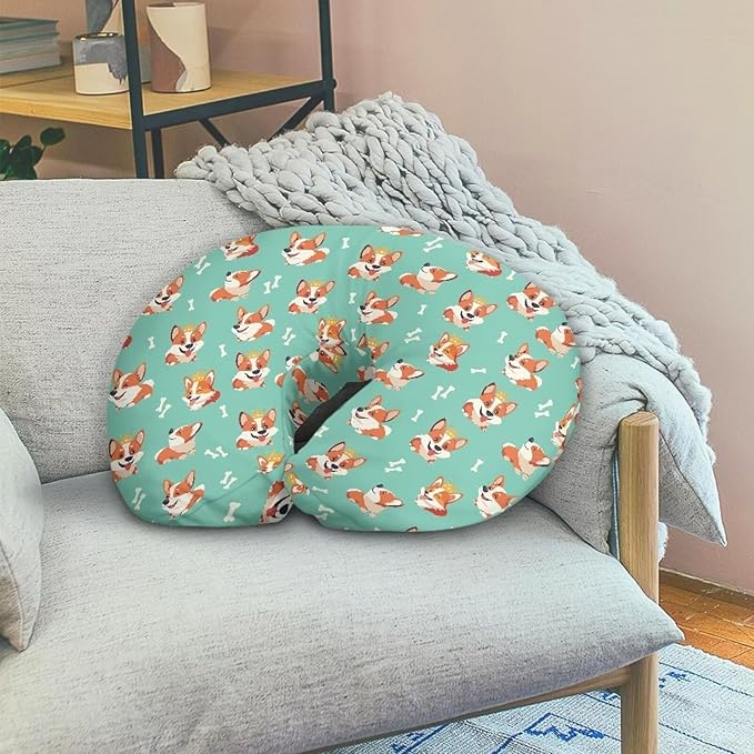 Cute Corgi Dog Nursing Pillow Cover Feeding Pillow Cover for Newborn Boys Girls Hidden Zipper Design Nursing Pillow Case U-Shaped Soft and Skin-Friendly