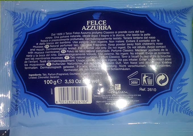 Paglieri: "Felce Azzurra" Refill Envelope, Classic Scent 3.53 Ounce (100gr) Packages (Pack of 12) [ Italian Import ]