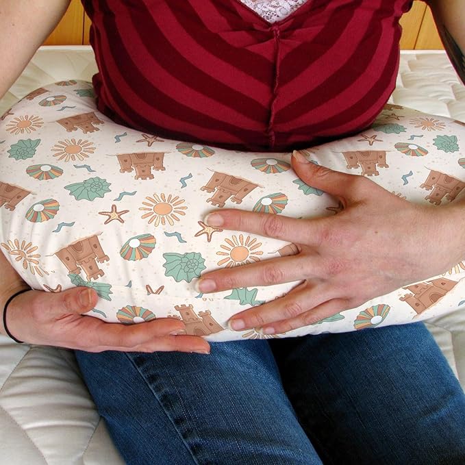 Boho Beach Summer Baby Nursing Pillow Covers for Boy Girl Retro Seaside Holiday Nursery Slipcovers for Breastfeeding Pillows Sun Seashells Castle Soft Stretchy Removable Cover for Newborn Infant