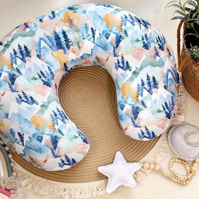 Baby Nursing Pillow Cover, Removeable Breastfeeding Pillow Slipcover, Nursing Pillow Case for Newborn Boys Girls, Soft Fabric Fits Snug On Infant, Washable & Breathable, Fall Mountain