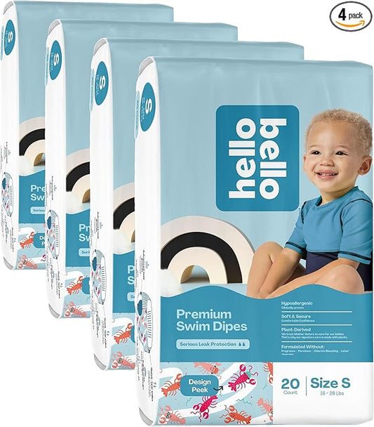 Hello Bello Premium Swim Diapers, Size S (16-28 lbs), Cute Extra-Bright Lobster Designs, 20 Count Jumbo (Pack of 4)