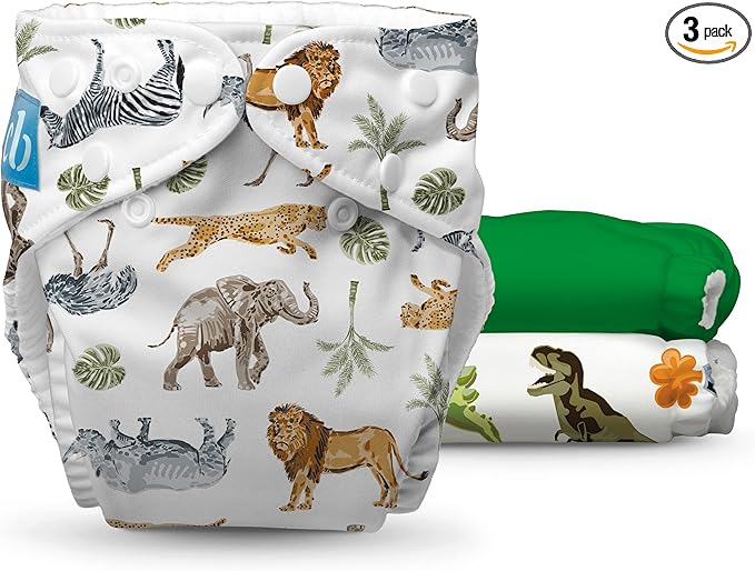 Charlie Banana Cloth Diapers, Reusable, Washable, Adjustable One Size Diaper, for Babies and Toddlers, with Absorbent Inserts - Wild Forest, 3 Pack