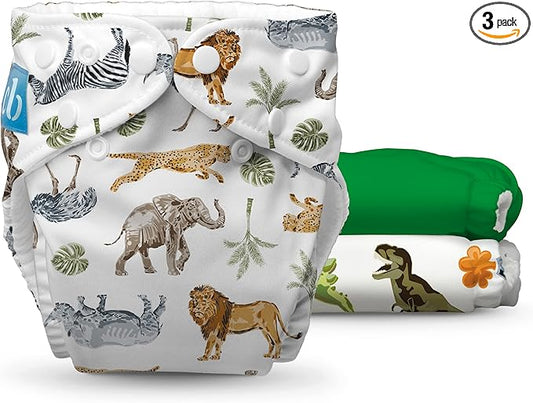 Charlie Banana Cloth Diapers, Reusable, Washable, Adjustable One Size Diaper, for Babies and Toddlers, with Absorbent Inserts - Wild Forest, 3 Pack