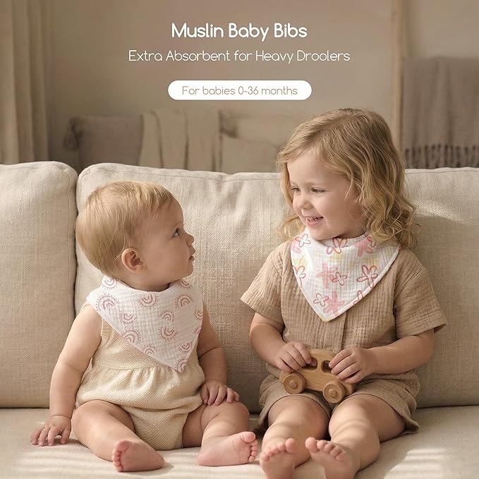Muslin Baby Bibs 8 Pack, Baby Bandana Drool Bib for Drooling and Teething, Cotton Soft Absorbent for Girls Boys Spring Impression