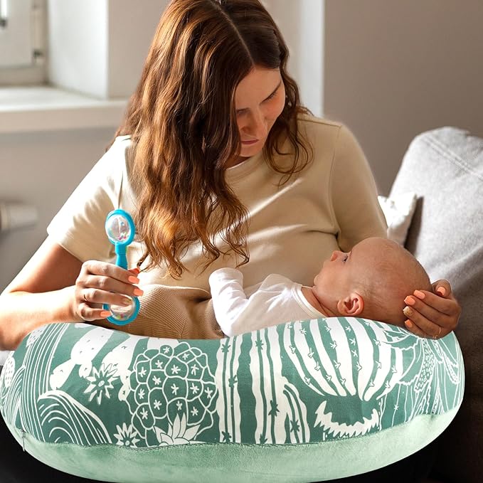 Nursing Pillow Cover 1 Pack, DAYEEBALL Double-Sided Removable Nursing Cover for Baby Girls Boys Newborn, Stretchy and Soft Reversible Slipcover for Breastfeeding Pillow, Cactus (Only Cover)