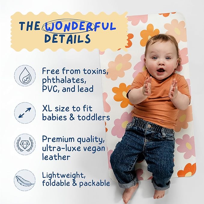 Portable Changing Mat with Reusable Waterproof Wet Bag, (16 x 30 Inches) Baby Changing Mat, Non-Toxic Changing Pad Portable Folds and Wipes Clean, Baby Changing Pad Travel (Checkered)