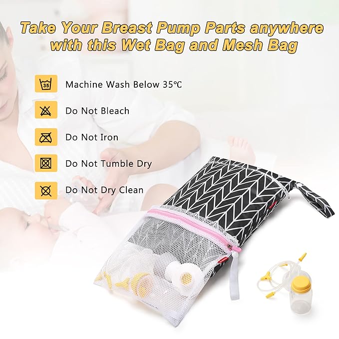 Damero Breast Pump Parts Bag, Wet Dry Breast Pump Parts Bag, Pumping Bag with Waterproof Mat and Mesh Bag, Black Arrow