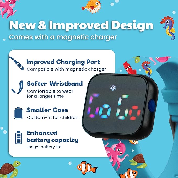 Potty Training Watch for Kids V2 – A Water Resistant Toilet Reminder Device for Boys & Girls to Train Your Toddler with Fun/Musical & Vibration Interval Reminder with Potty Training eBook (Ocean)