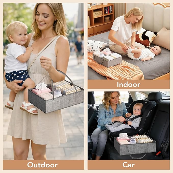 BBLIKE 3-Tier Diaper Caddy Organizer - Rolling Utility Baby Cart with Basket and Side Pockets for Nursery and Baby Essentials, Multi-Function Cart for Bedroom and Bathroom,Gray