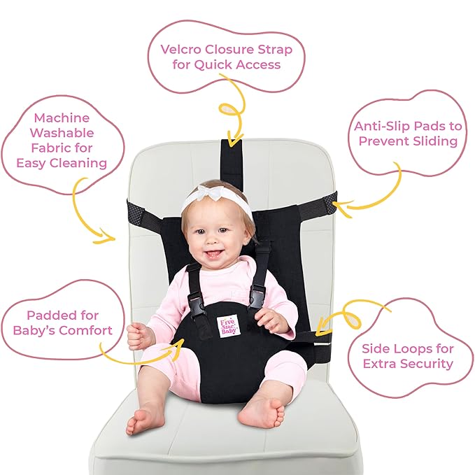 Portable Baby Chair Strap – Travel Dining Seat Cover for Babies & Toddlers | Portable Baby Chair for Travel | Compact, Foldable Baby Seat Cover – Black