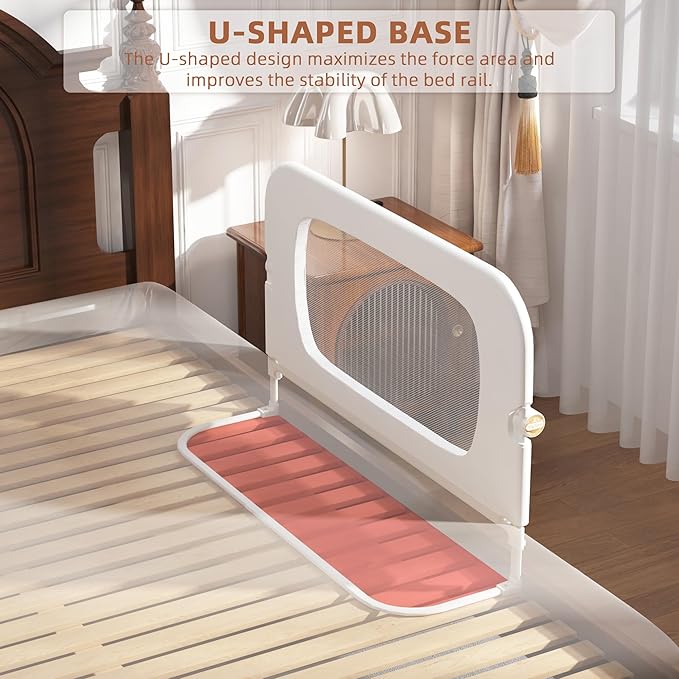 FigTime Bed Rail for Toddlers, Baby Bed Rail Guard for Kids, Toddler Bed Rails with Reinforced Anchor Fit, Height Adjustable & Foldable Bed Rail Guard for Twin, Full, Queen & King Beds (White, 32IN)