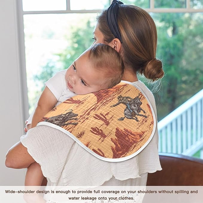 Western Cowboy Bulls Burp Cloths Baby Boys Girls Absorbent Soft Cotton Burping Cloths Rags 2 Pack