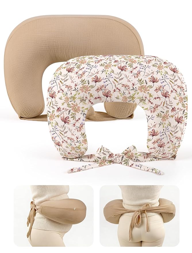 lulumoon Muslin Nursing Pillow Covers - 2-Pack Soft Cotton Slipcovers for Breastfeeding & Bottle-Feeding - Extension Strap for Snug Fit & No Sliding - Hidden Zipper Safety for Newborn Baby