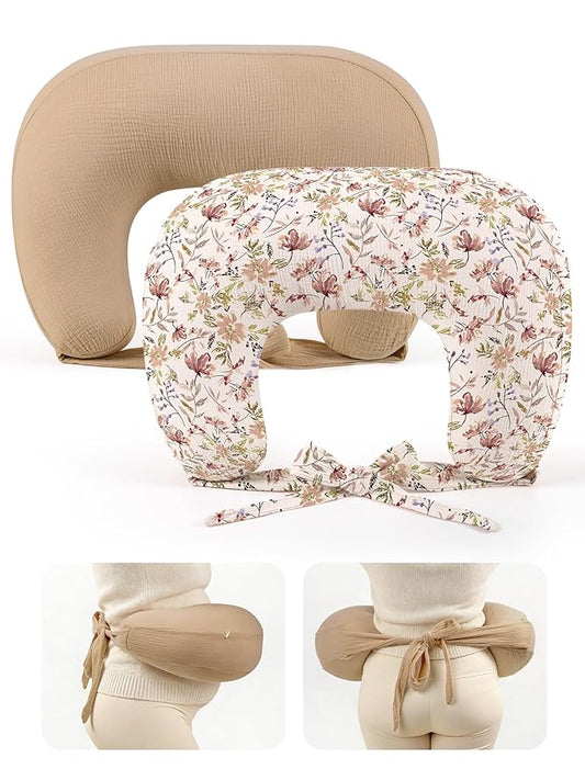 lulumoon Muslin Nursing Pillow Covers - 2-Pack Soft Cotton Slipcovers for Breastfeeding & Bottle-Feeding - Extension Strap for Snug Fit & No Sliding - Hidden Zipper Safety for Newborn Baby