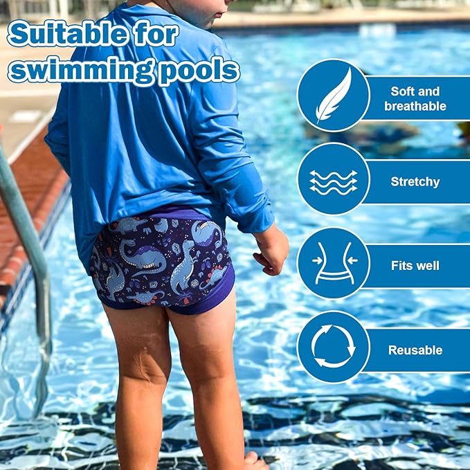 MooMoo Baby Swim Diapers 3 Pcs Waterproof Reusable Swimming Diapers for Baby Swim Lesson 2T-5T, Blue