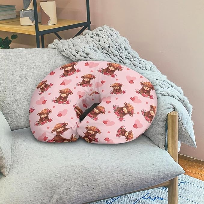 Highland Cow Nursing Pillow Cover for Baby Girls Boys Nursing Pillowcase Stretchy Breastfeeding Pillow Slipcovers for Newborn Girl Boy Love Heart Nursing Pillowcovers Pink