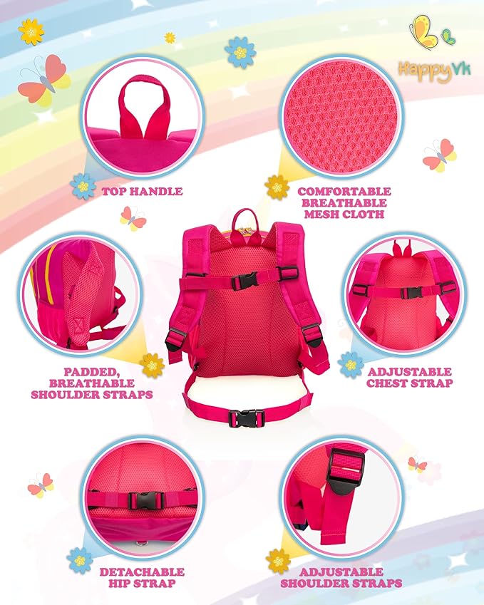 HappyVk Backpack with Leash for Kids - Anti Lost Walking Toddler Leash - Unicorn Design - for 1-4 Years Old Girls