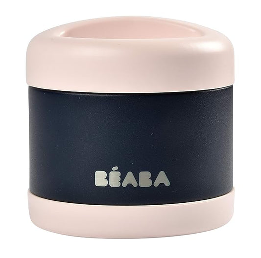 Beaba Stainless Steel Insulated Food Jar 10 oz, Kids insulated, Lunch Containers, Leakproof, Wide Opening, Suitable for Hot and Cold Foods (Midnight)