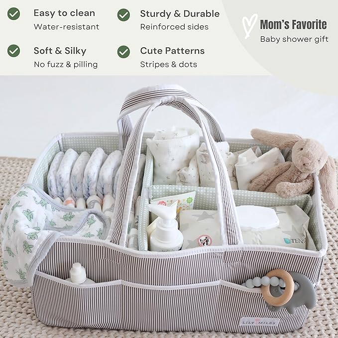 Lily Miles Extra Large Diaper Caddy - Bundle of 2 - Caddy Organizers for Baby Diapers, Wipes or Essentials