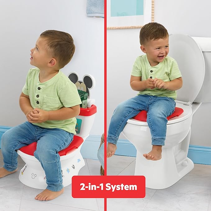 Bright Starts Disney Junior Mickey Mouse My Size Potty Training Toilet, Toddler Potty Chair with Flushing & Cheering Sounds, Removable Seat with Splash Guard & Handles, Ages 18+ Months, Up to 50 lbs