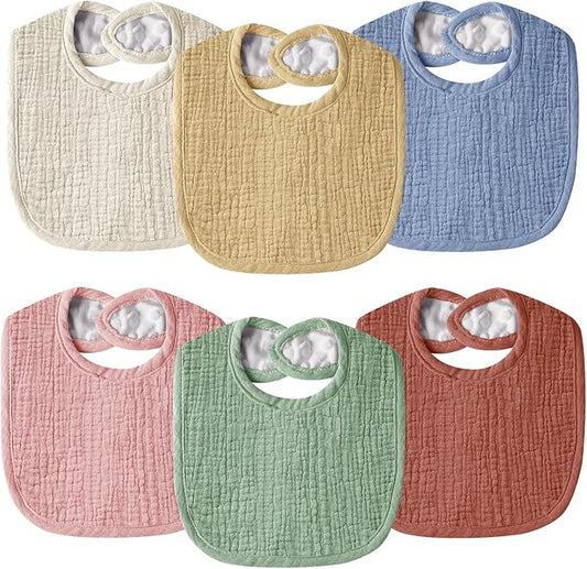 Muslin Baby Bibs for Unisex Boys Girls, Cotton Drool Bibs, Adjustable Newborn Bibs for Drooling and Teething