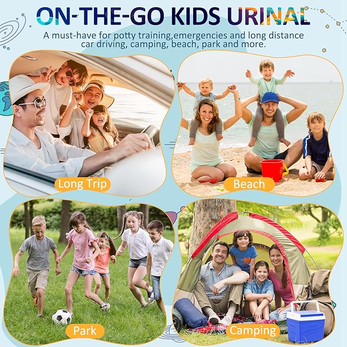ONEDONE Portable Urinal for Kids Rocket Pee Bottle for Kids Emergency Toilet Urinal for Toddlers Boys Girls 12.5 OZ Small Pee Cup for Kids Camping Car Travel Potty Training Baby Urinal Orange