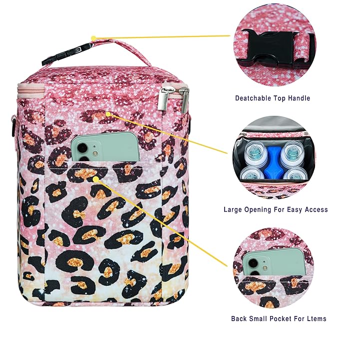 Breastmilk Cooler Bag with Ice Pack Fits 4 Baby Bottles Up to 9 Ounce Insulated Baby Bottle Bag Breast Milk Cooler on The Go with Strap Baby Bottle Cooler Bag for Nursing Mom Daycare or Travel