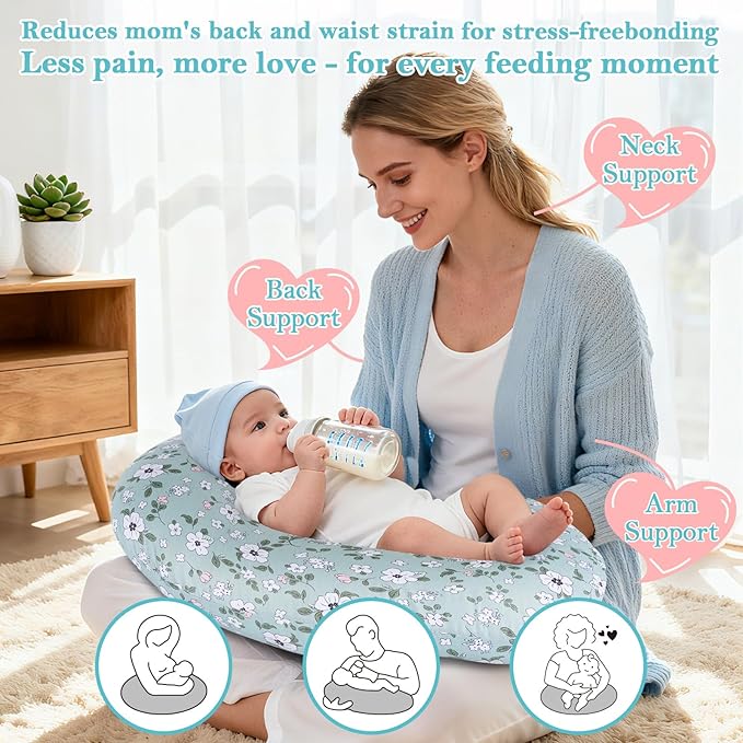 Nursing Pillow for Breastfeeding & Bottle Feeding - Ergonomic C-Shape Design with Breathable Filling & Removable Washable Cover, Supports 0-12 Months (Feeding, Tummy Time, Sitting)