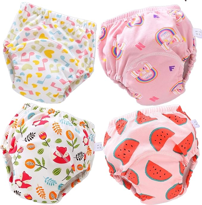 4 Pack Baby Toddler Potty Training Pants Layered Cotton Training Underwear for Toddlers Girls Boys (4T, E)